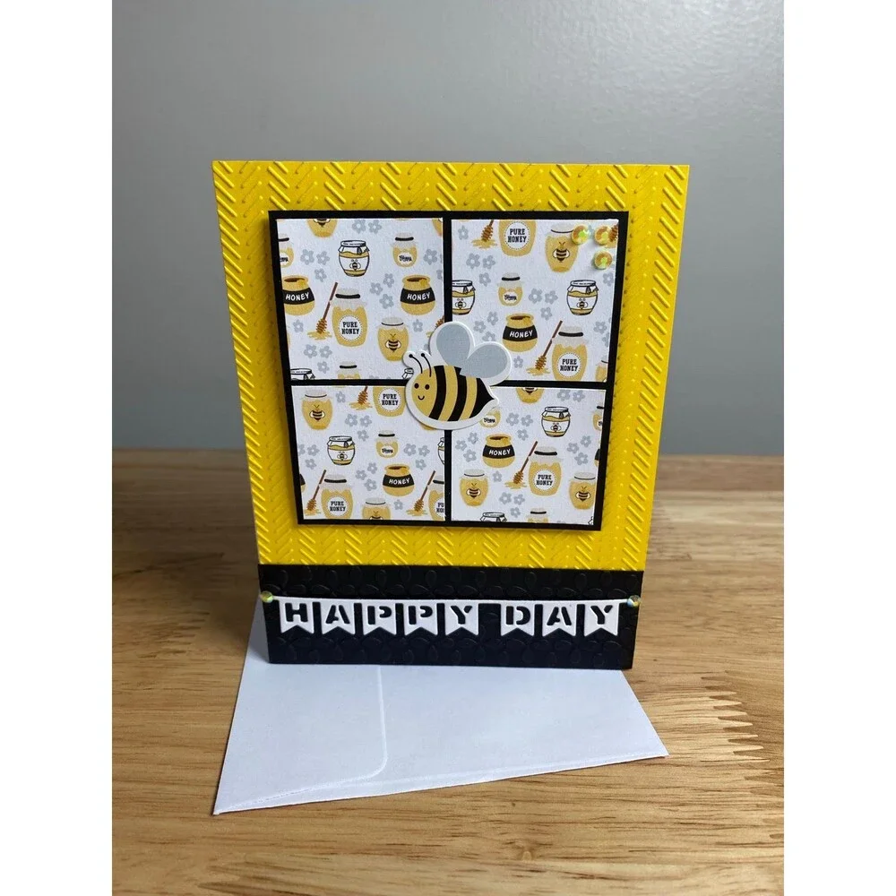 Bee & Honey Greeting Card – Handmade A2 Card – All Occasion Blank Card
